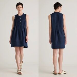 Quince 100% European Linen Sleeveless Swing Dress Deep Navy Blue Medium